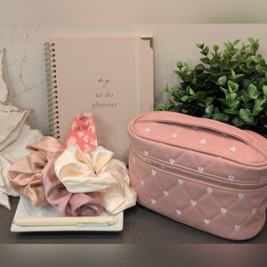 *Pink Quilted Cosmetic Bag & Planner*